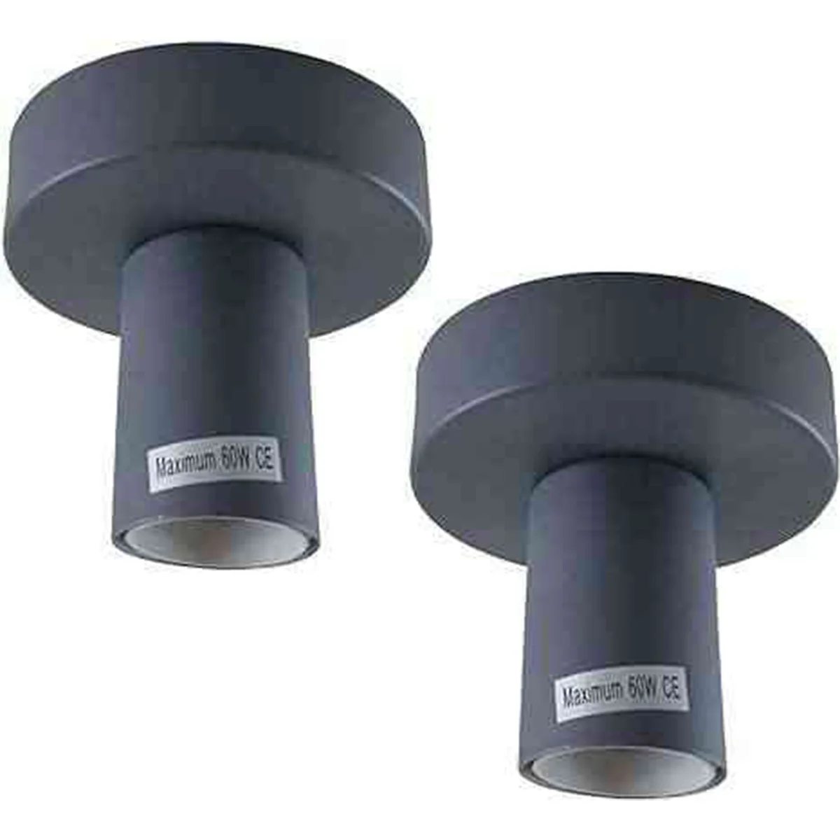 Two vintage ceiling light flush mount fittings in metal with round ceiling roses and lamp holders on a white background