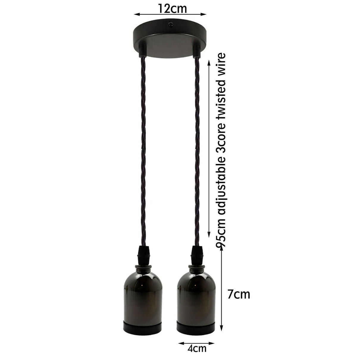 E27 cluster metal ceiling pendant light with gold twisted fabric flex and multiple adjustable sockets in vintage industrial style