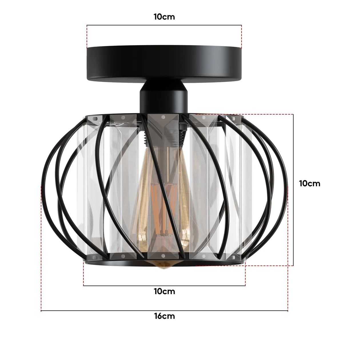 Black and white modern ceiling light with crystal decoration and spiral metal frame, semi-flush mount design, indoor use