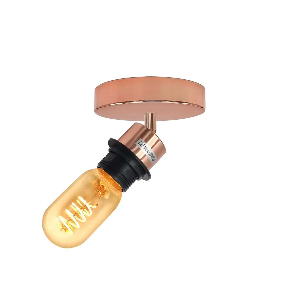 Vintage industrial style adjustable ceiling light with metal finish, single E27 bulb, mounted flush on ceiling indoors