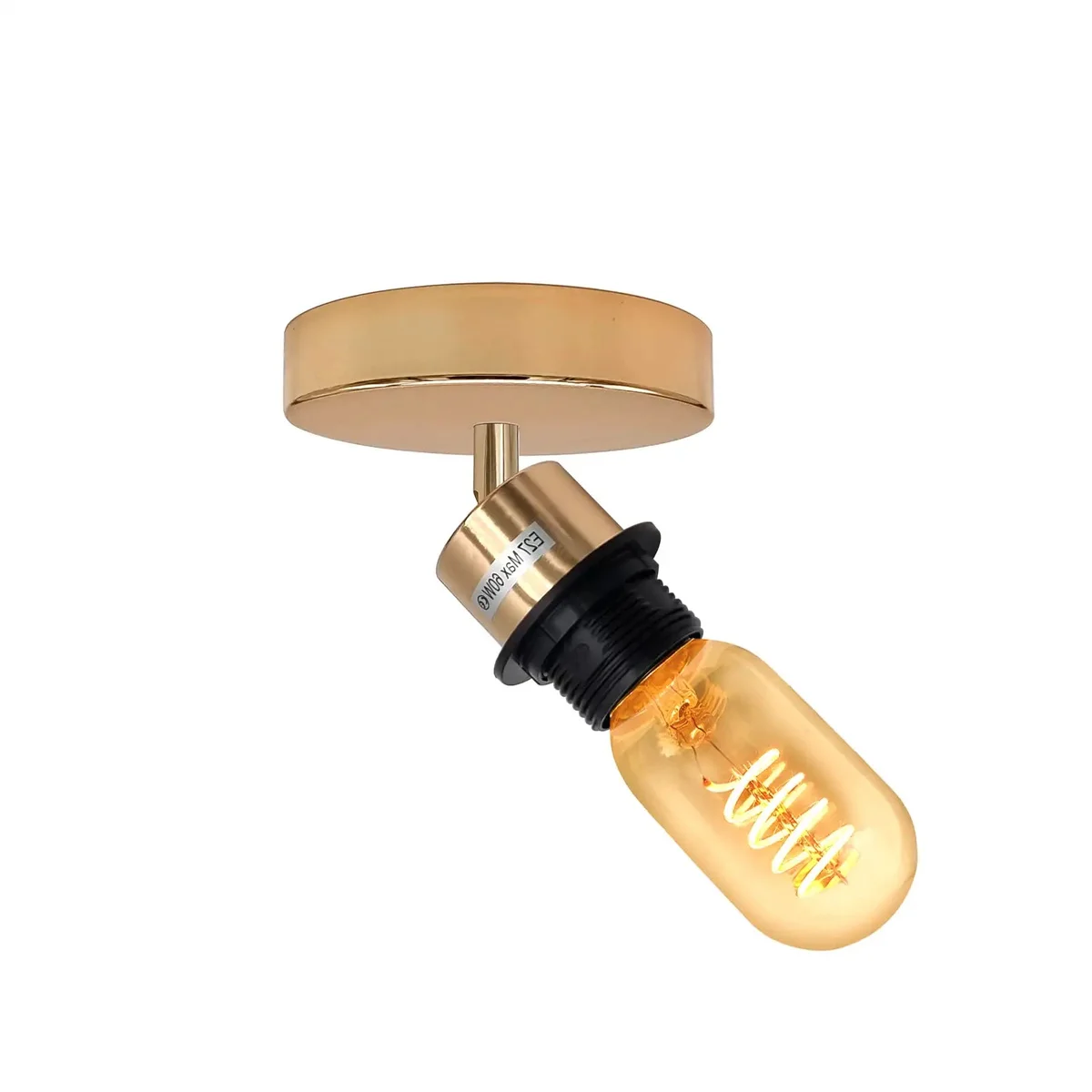 Vintage industrial adjustable ceiling light with metal finish mounted on white ceiling, single E27 bulb socket visible