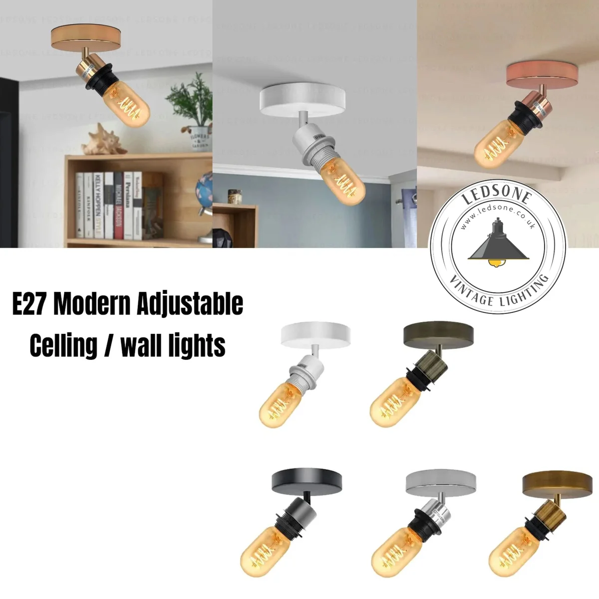 Adjustable retro LED ceiling light with black metal finish and multi-directional arm for wall or ceiling mounting