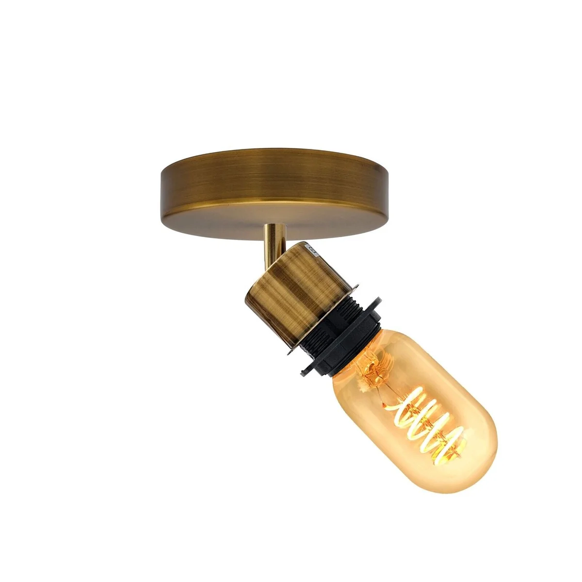 Adjustable retro flush mount ceiling light with black metal finish and multi-directional arm, suitable for ceiling or wall mounting