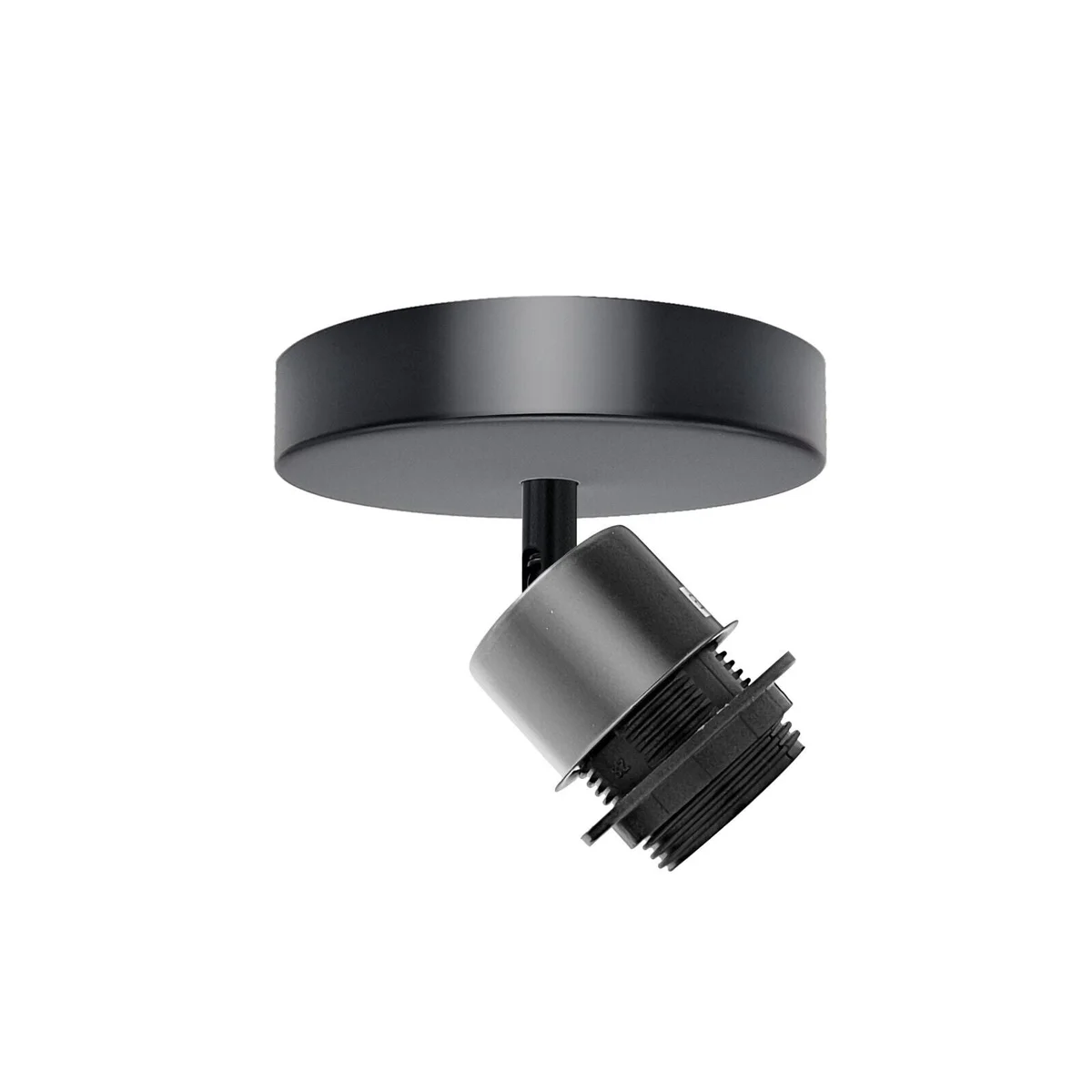 Adjustable retro LED ceiling light with black metal finish and 180-degree rotatable arm mounted on white ceiling