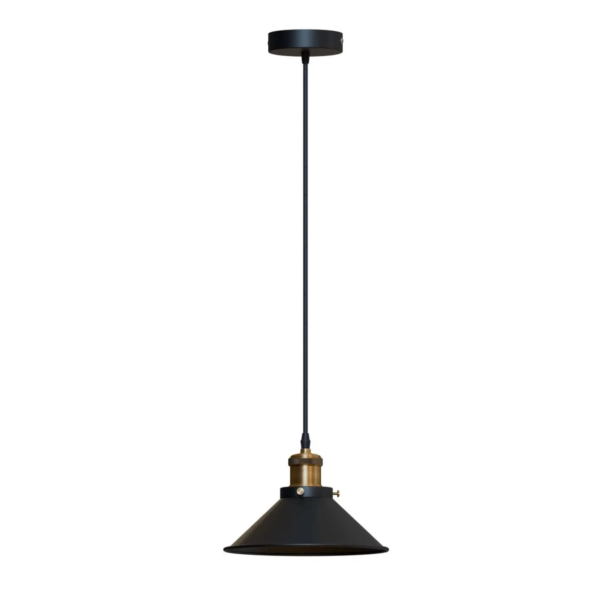 Modern black metal adjustable pendant light with single E27 bulb holder, ceiling mounted, sleek refurbished design