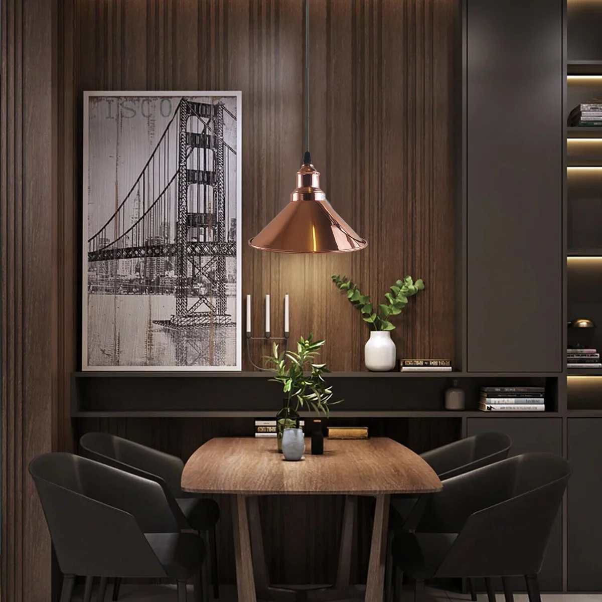 Refurbished industrial pendant light with metal cone shade, ceiling mounted, modern style, single E27 bulb fitting