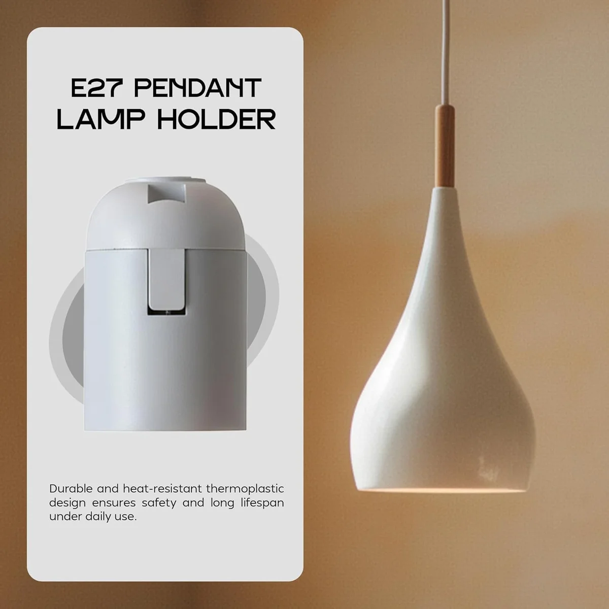 White Bakelite hardwire lamp holder with E27 socket, vintage style for exposed bulb pendant lighting installations