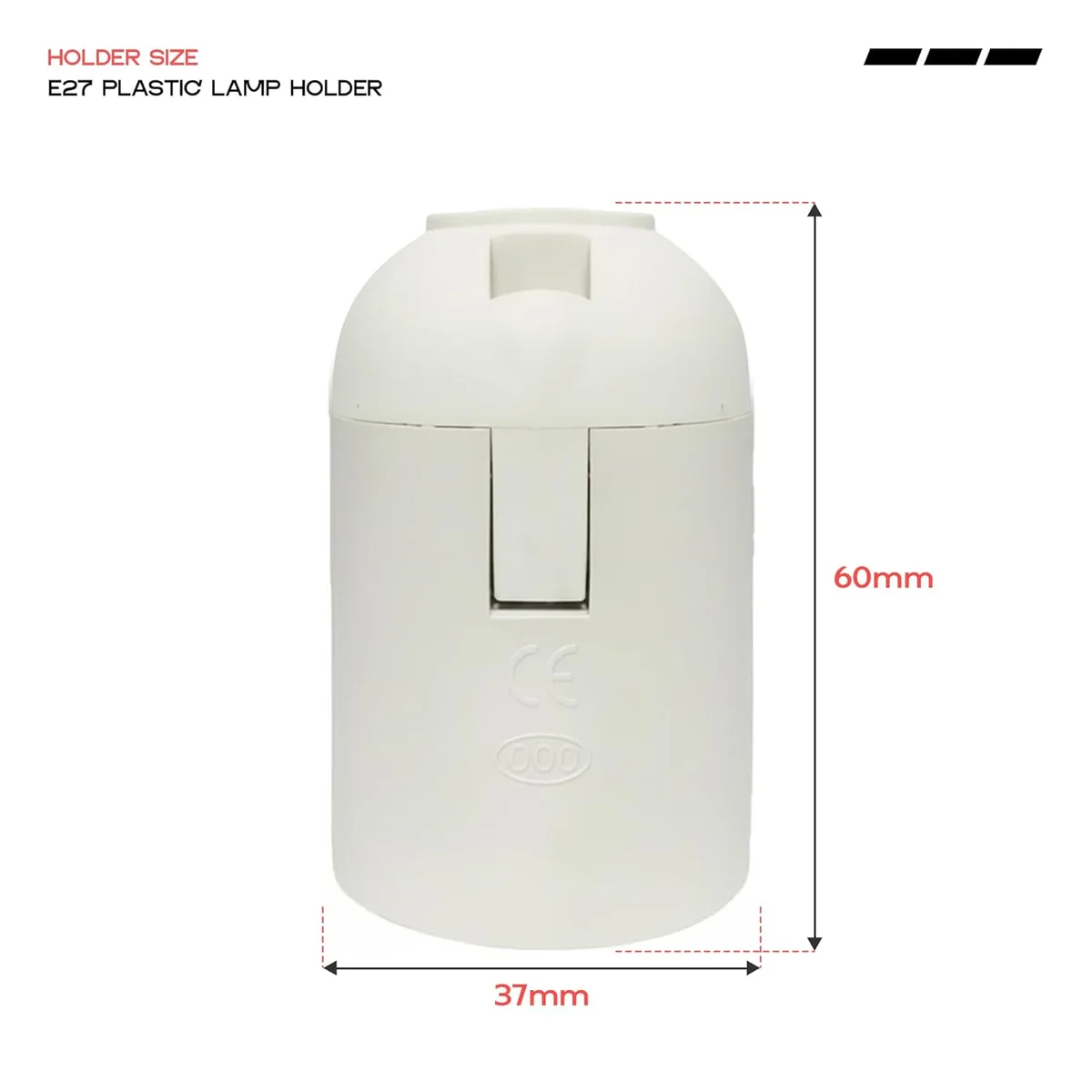 White E27 bakelite lamp holder with vintage style socket, shown with exposed bulb and fabric cable on a white background