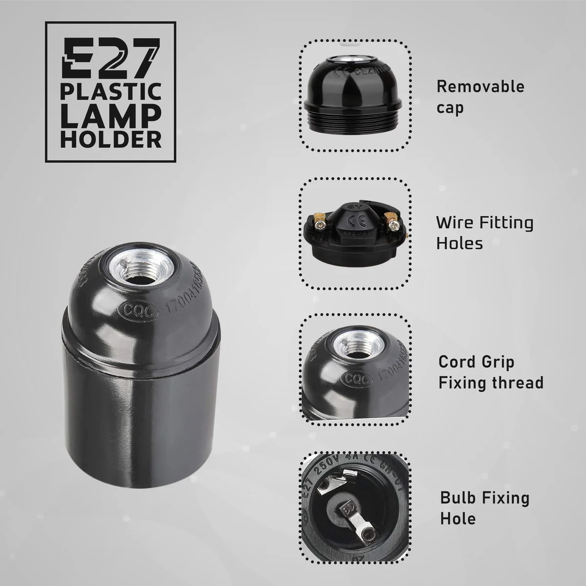 Black Bakelite E27 lamp holder with screw‑on base, vintage style bulb socket.