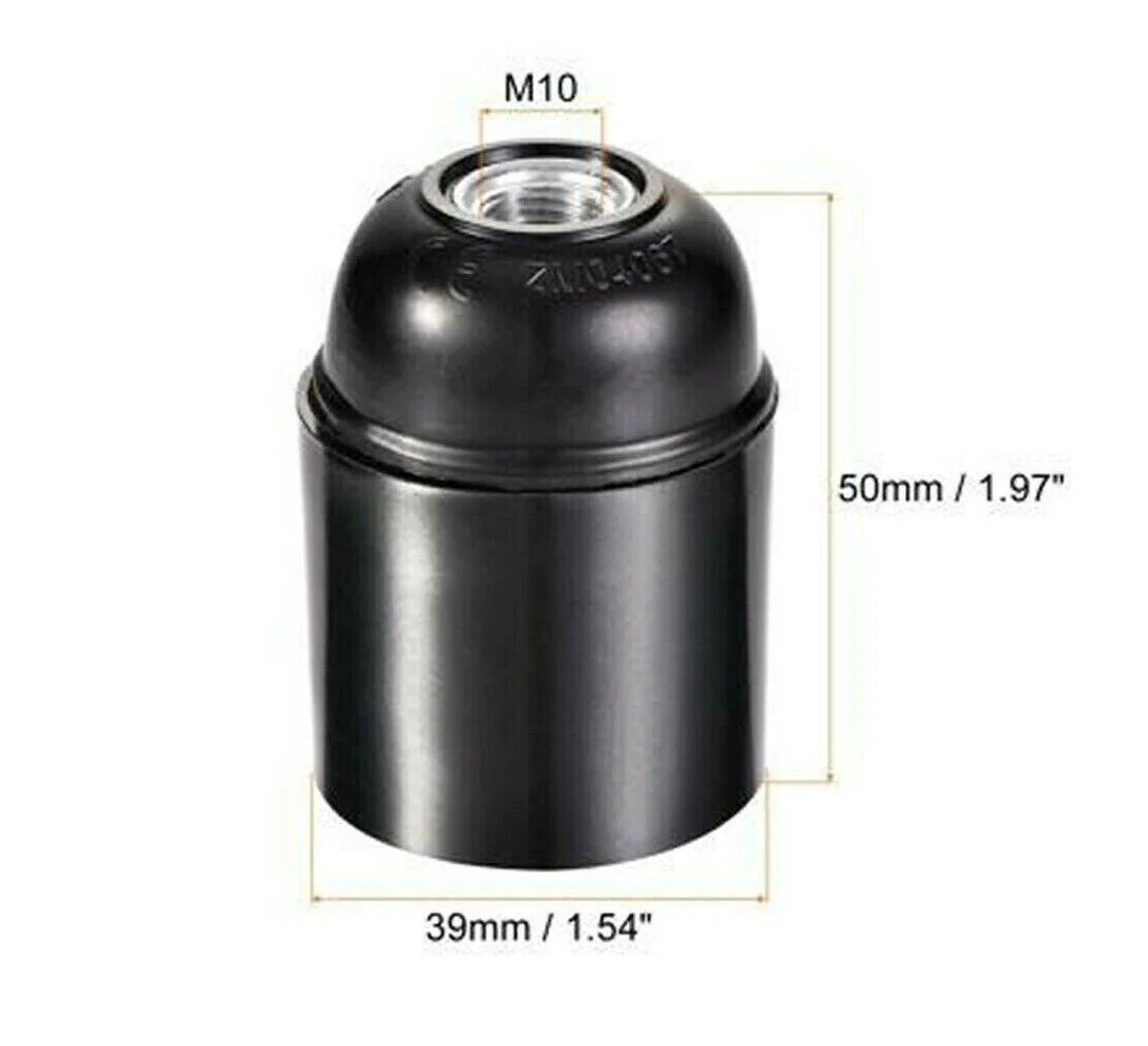 Black Bakelite lamp holder with E27 screw socket, 110‑250V 10A rating