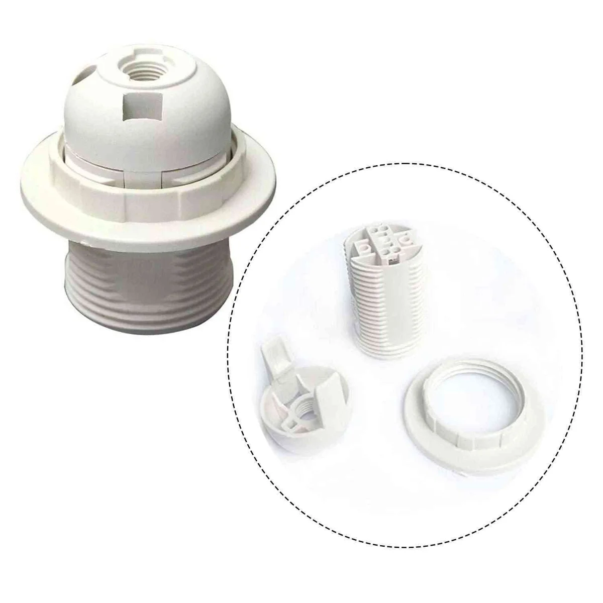 White E27 screw socket lamp holder base pendant with metal and heat-resistant plastic, 58mm size, vintage style