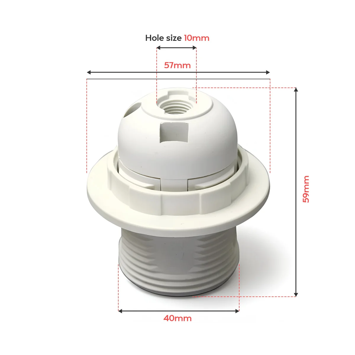 White E27 screw type lamp holder pendant socket with metal base and heat-resistant plastic, 58mm size, vintage style