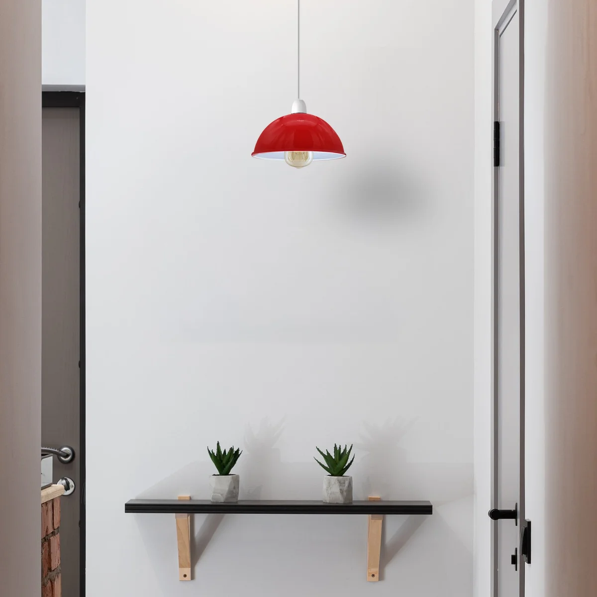 Refurbished metal lampshade with dome shape in retro style, easy fit design, 21cm wide, shown from side angle