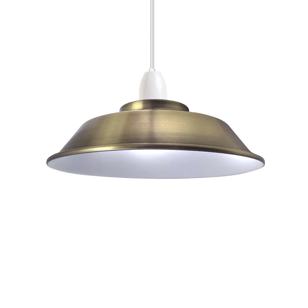 Retro metal downward light lampshade with easy fit design, 22cm diameter, shown from side angle on white background