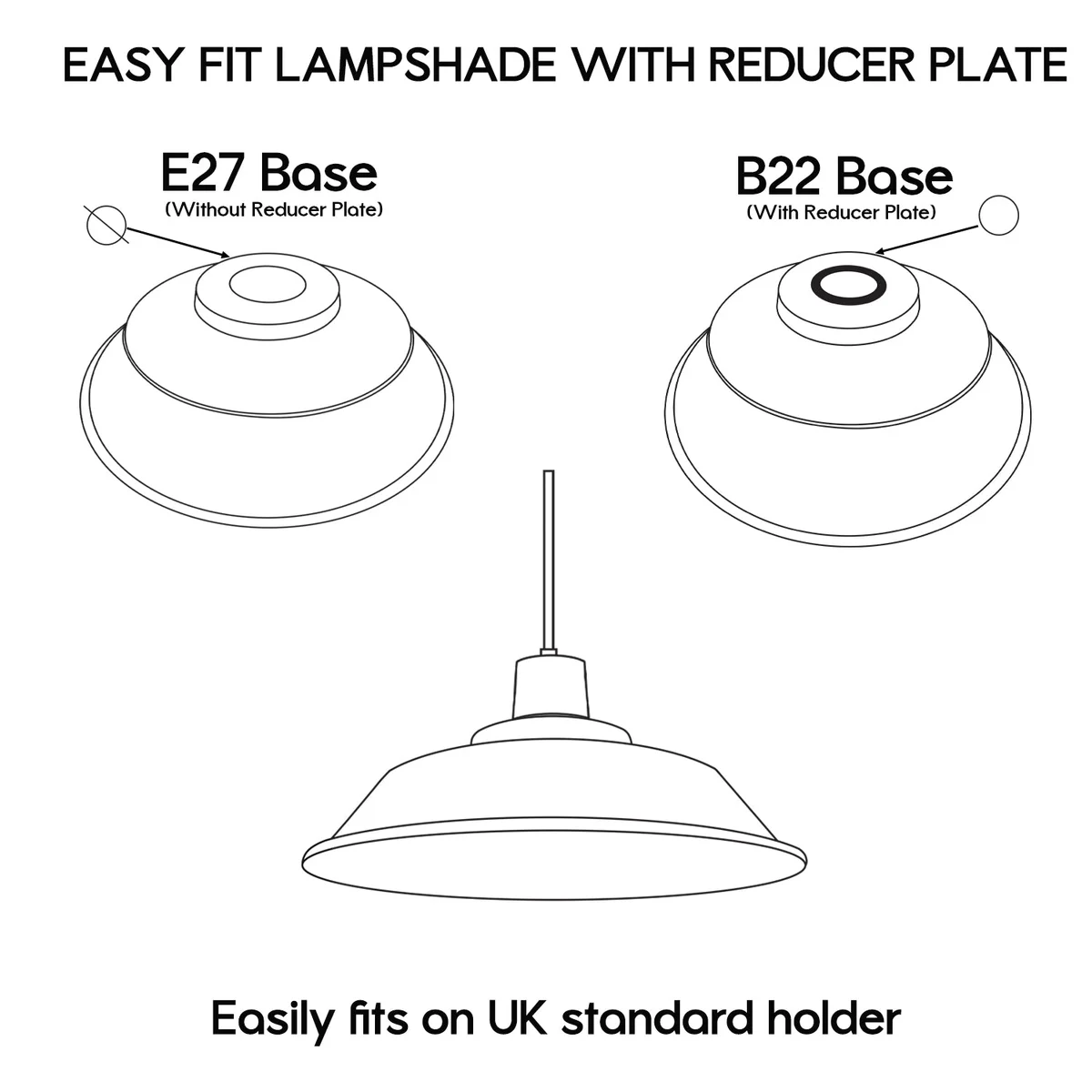 Retro style metal ceiling lamp shade in silver finish with easy fit design, 22cm diameter and 10cm height