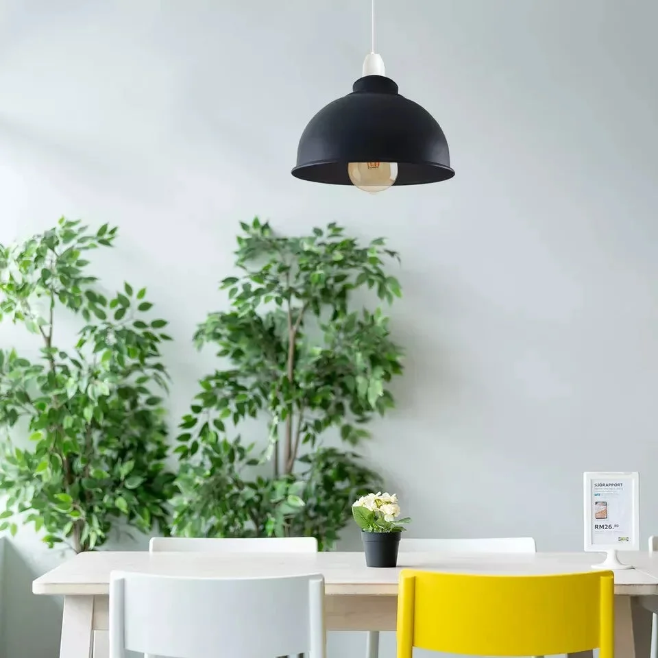 Vintage black light shade with curvy metal design, refurbished and easy fit for indoor ceiling installation