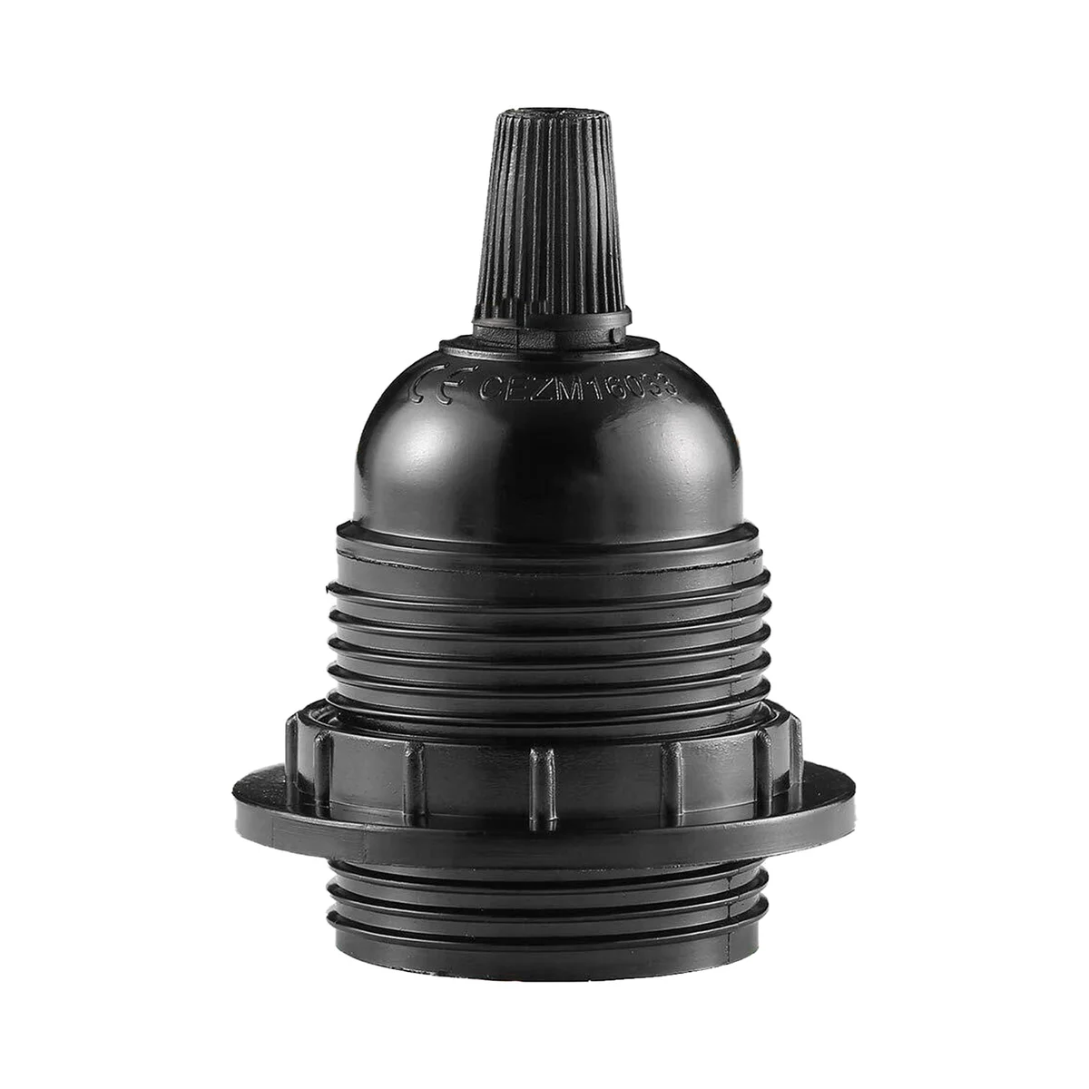 Black Bakelite threaded lamp holder with E27 base, metal parts, and screw terminal wiring, heat-resistant design