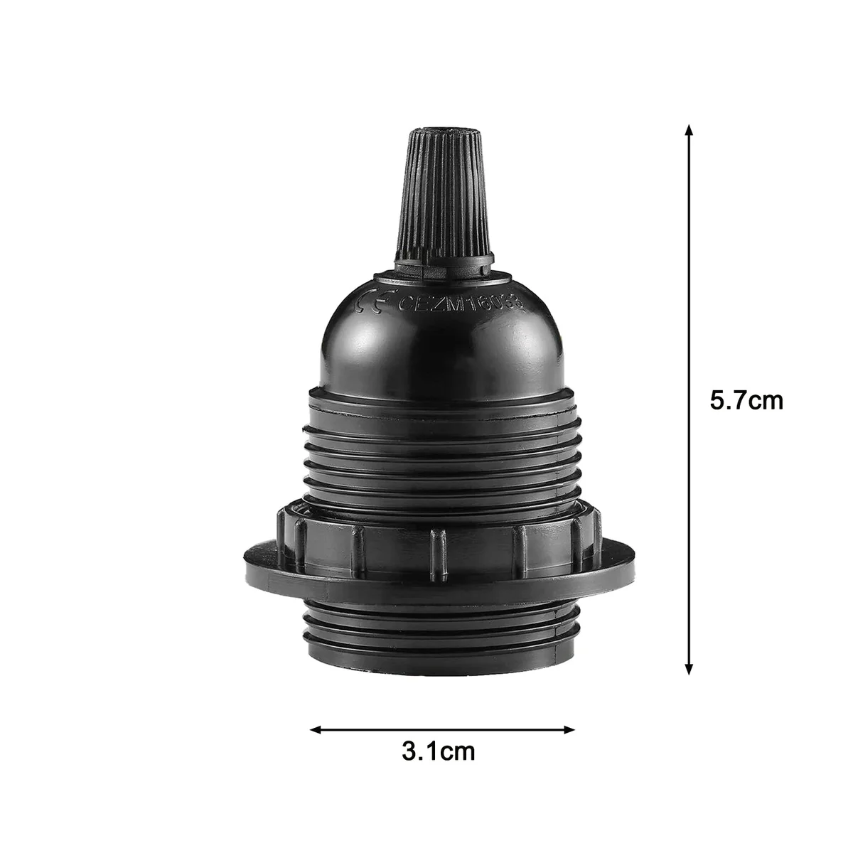 Black vintage lamp socket with threaded black Bakelite body and metal screw terminal wiring connection, no shade ring visible