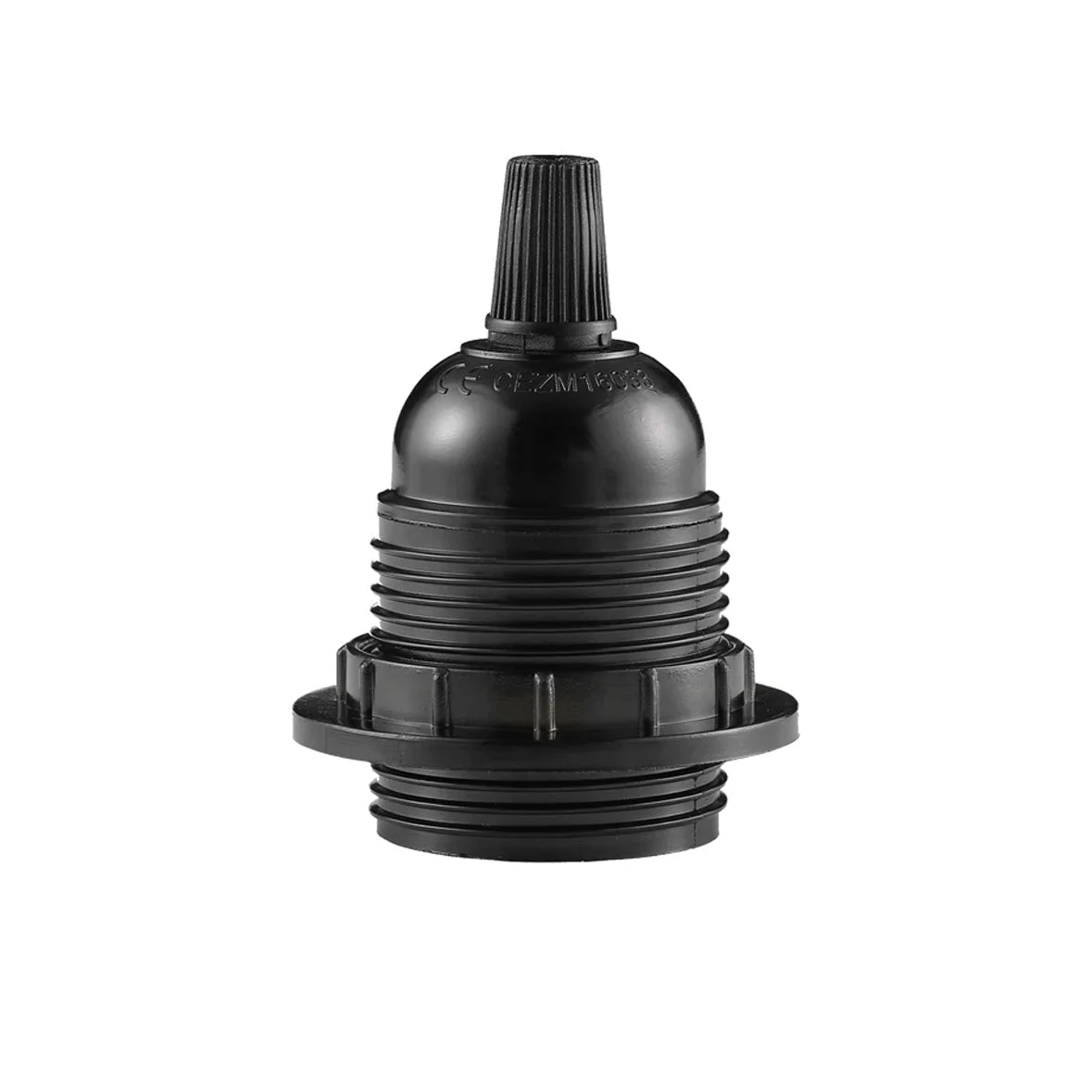 Black Bakelite Edison screw lamp holder with threaded body and metal parts, suitable for E27 bulbs, no shade ring