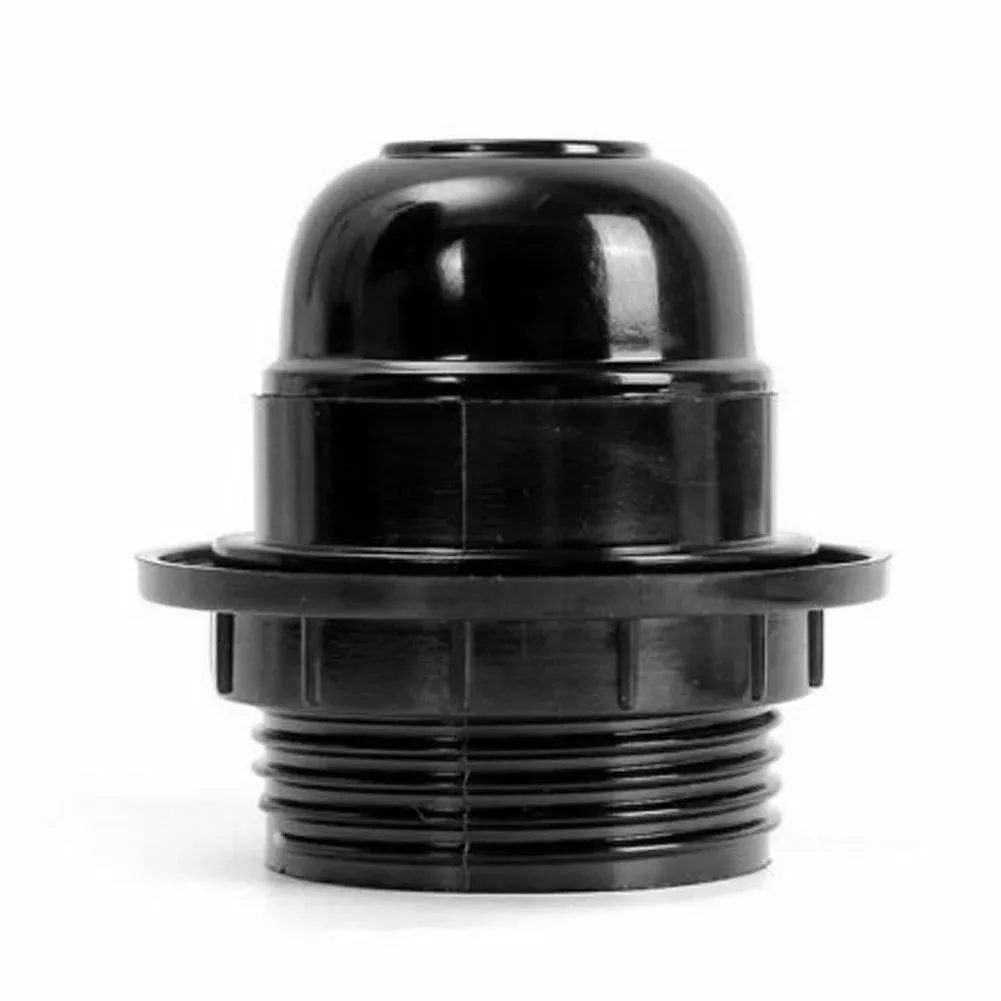 Black plastic E27 light bulb holder with Edison screw socket and cord grip for indoor use, max 60W, 110-250V