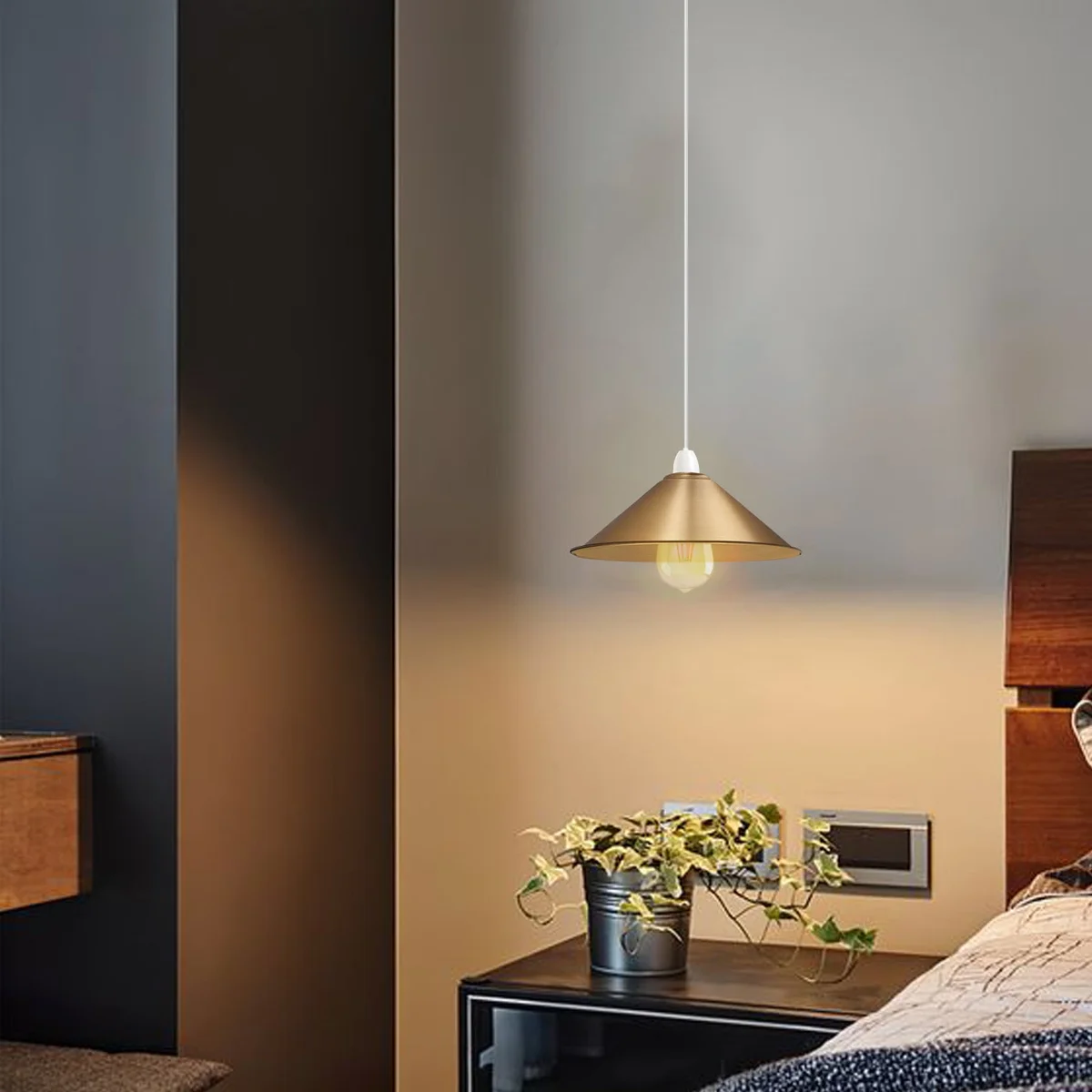 Vintage 22cm metal cone ceiling lampshade in retro style with easy fit design, shown in refurbished condition