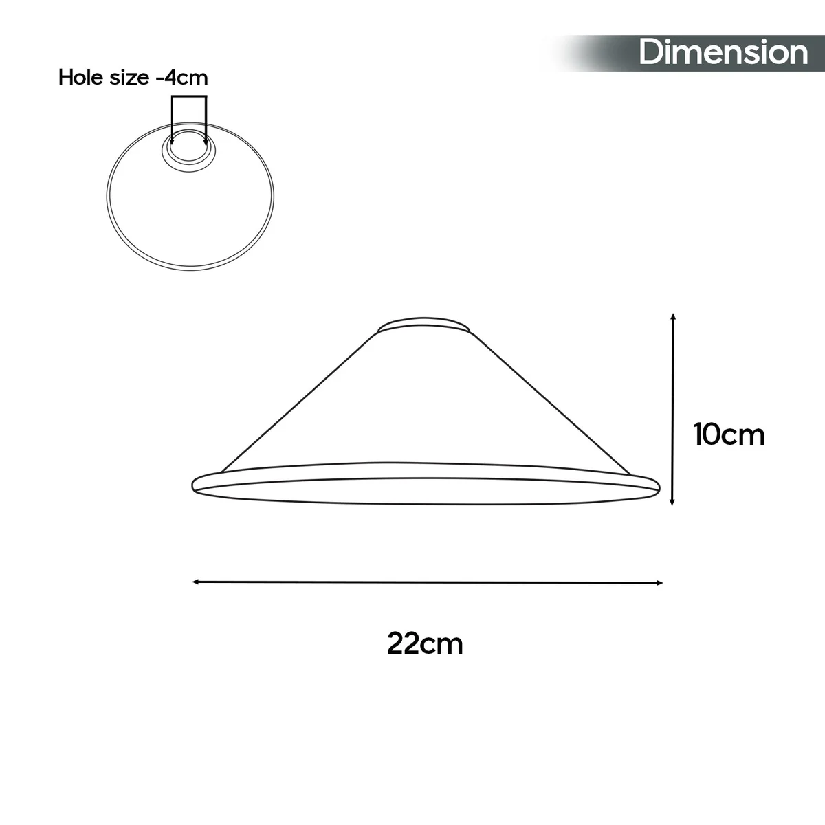 22cm cone shade metal lampshade in retro style with easy fit design, shown from side angle against white background