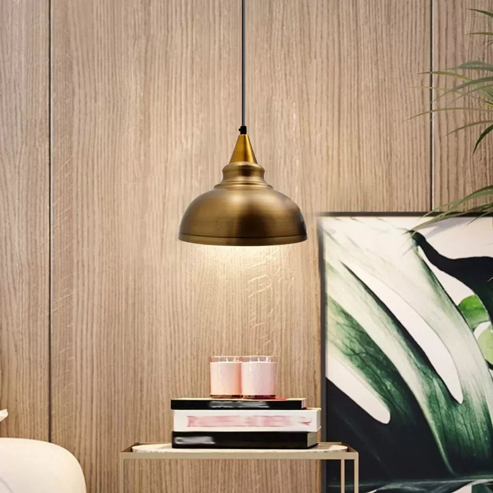 Industrial metal ceiling pendant with refurbished curved retro lampshade in dark metal finish, easy fit design, 29cm wide
