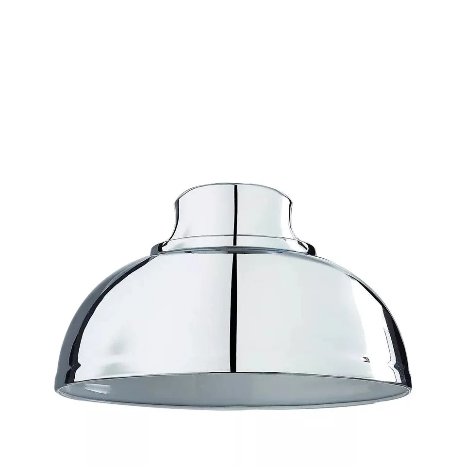Industrial metal curvy lampshade design in retro style with easy fit ceiling pendant, 29cm by 17cm dimensions visible