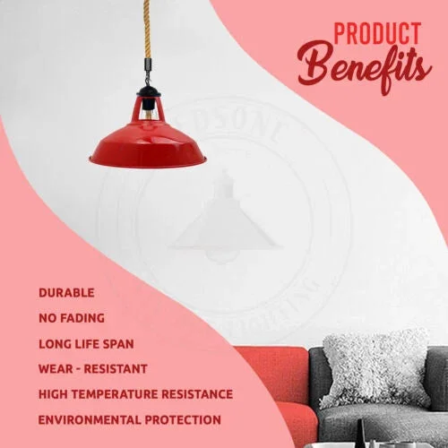 Dimmable indoor pendant light with 2m hemp rope and metal shade hanging from ceiling in kitchen bar setting