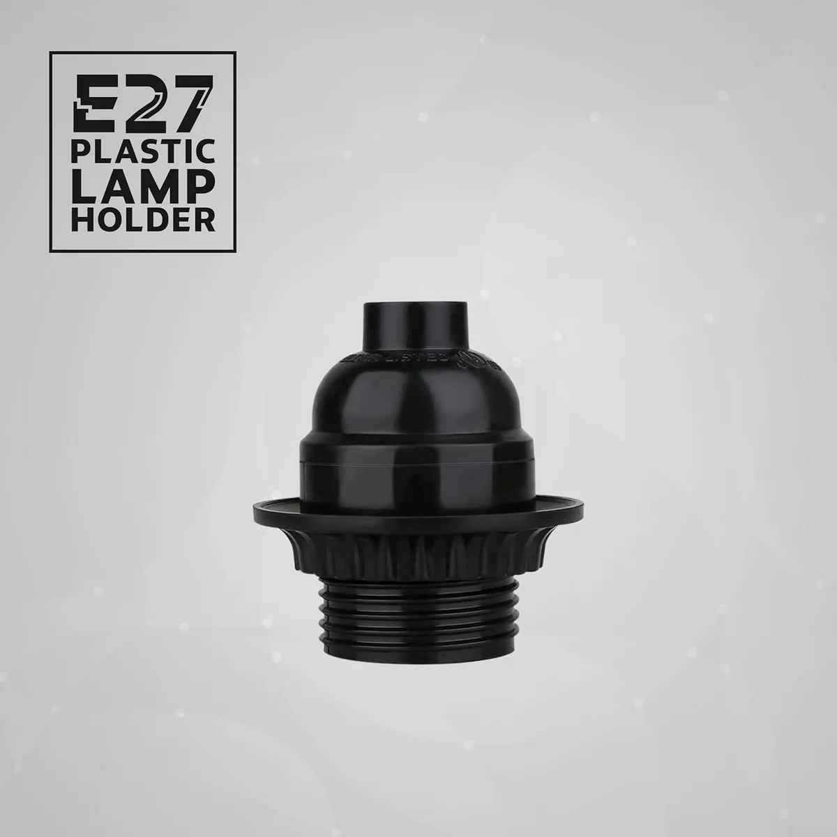 Black Bakelite E27 lamp holder with integrated ring, vintage industrial style, matte finish, for screw-cap bulbs