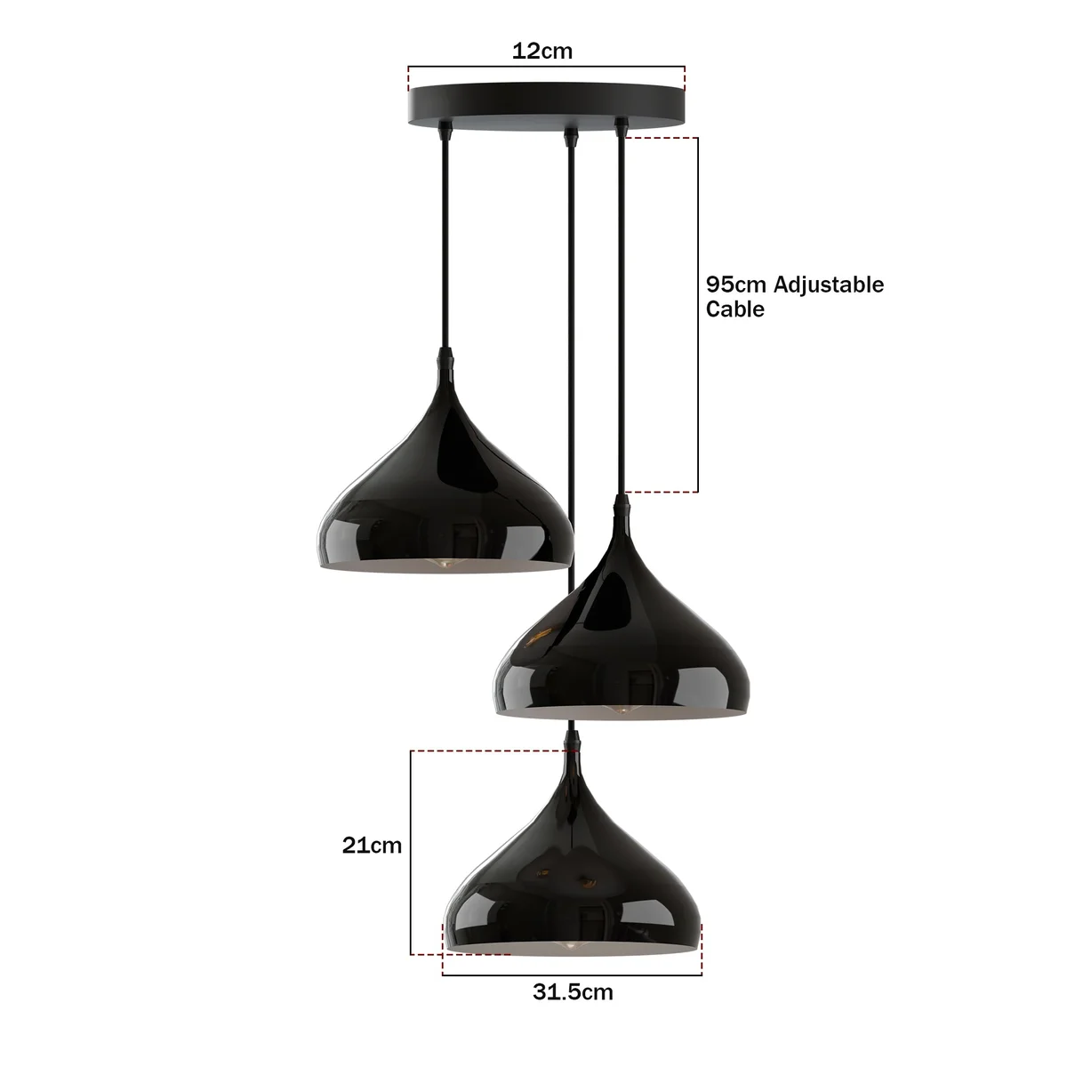 Three-head modern black metal pendant light with dimmable bulbs, a stylish example of contemporary ceiling lamps