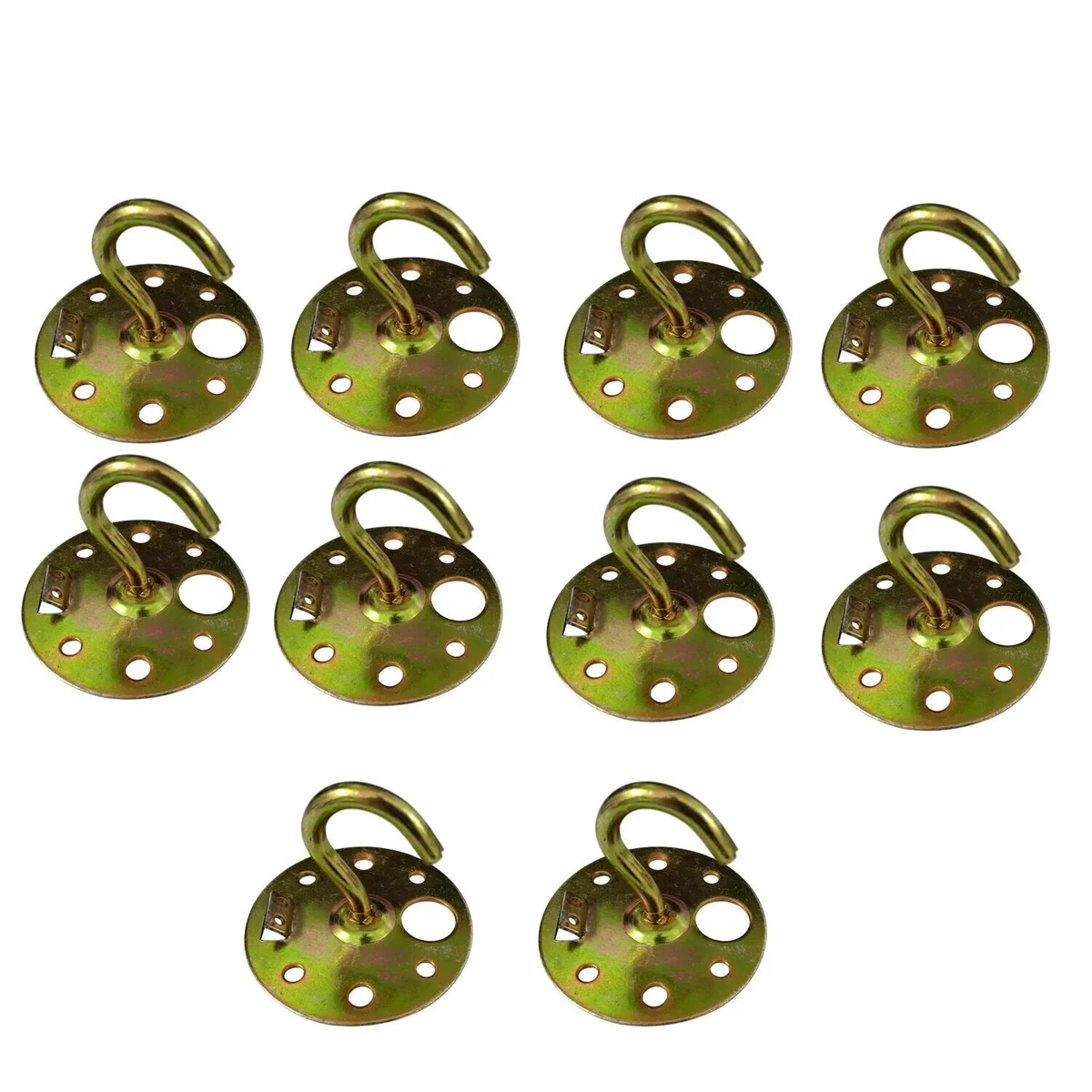 Gold-tone metal ceiling hook plate with multiple holes, designed for secure mounting and 8kg load ceiling hook capacity