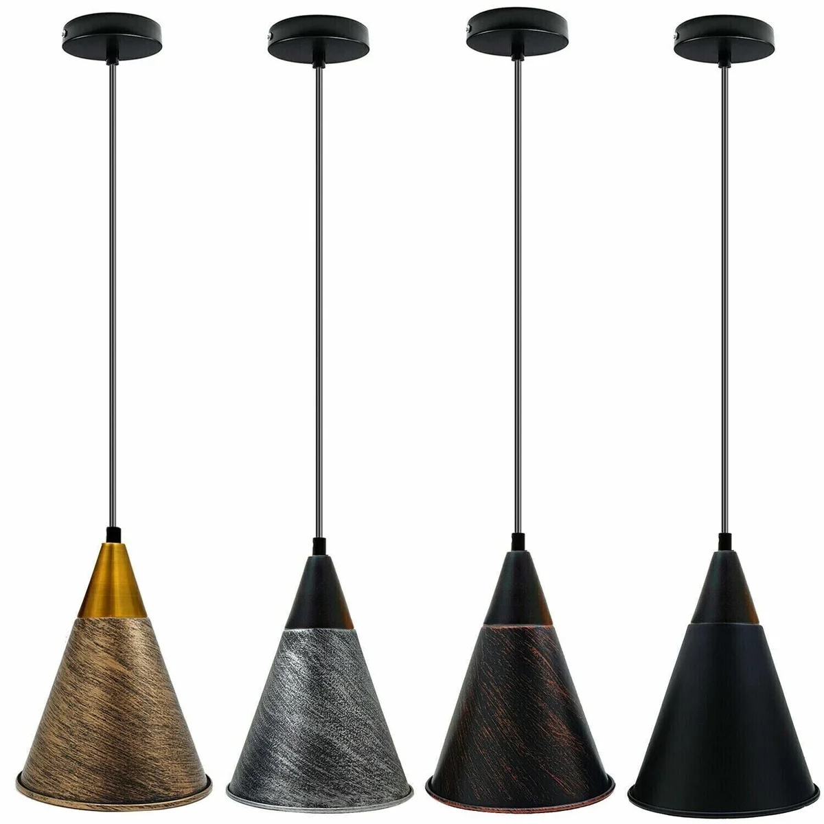 Industrial vintage style adjustable wire pendant lamp in black metal with E27 bulb, hanging from ceiling rose