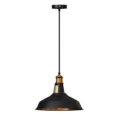 Industrial black metal retro ceiling light with gold inner shade, easy fit design, single E27 bulb pendant light