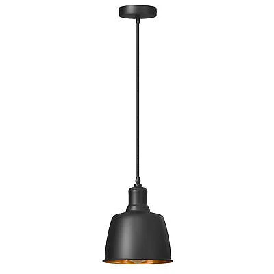 Black gold ceiling pendant with industrial black outer finish and gold inner shade, retro vintage style, single light downlight
