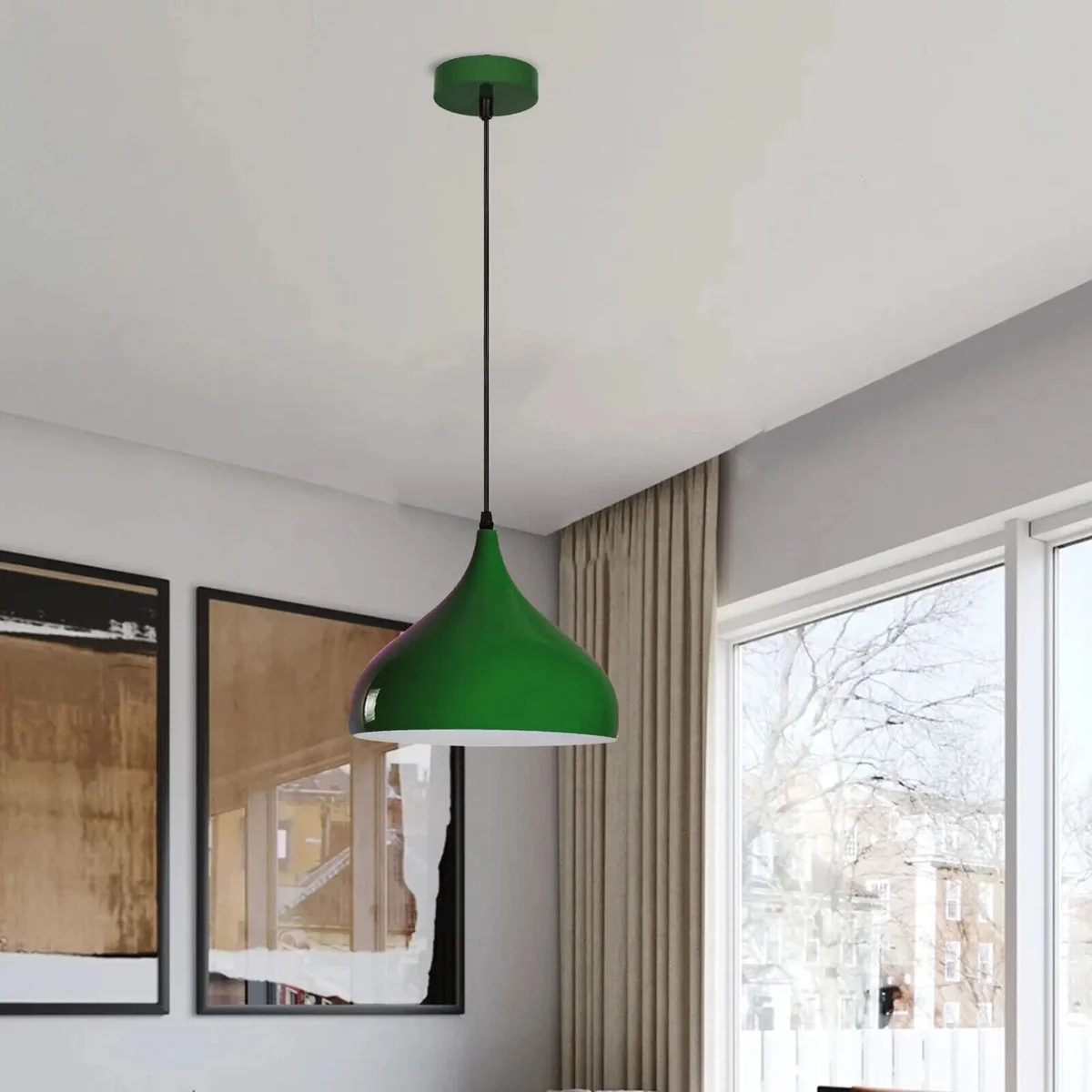 Retro pendant ceiling light with metal shade and 95cm PVC cable in black, suitable for E27 bulbs, indoor use