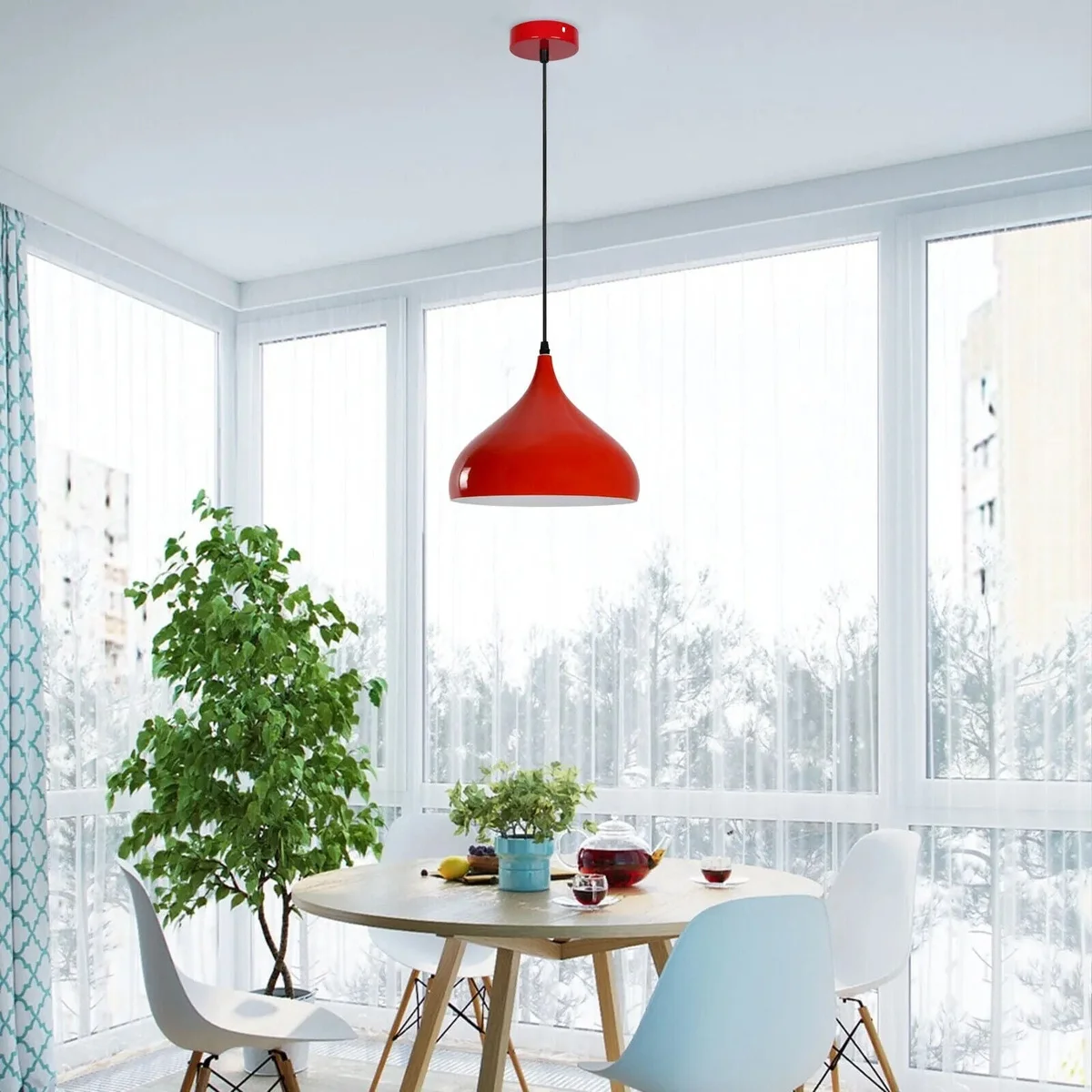 Retro metal dimmable pendant light in burgundy with 95cm PVC cable and round ceiling plate for indoor use