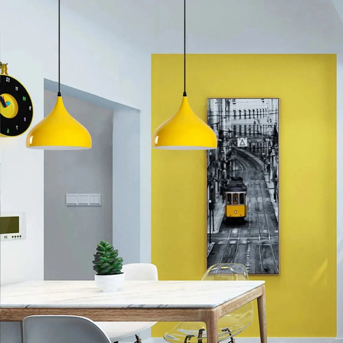 Retro metal industrial pendant light in green with E27 bulb pendant and 95cm PVC cable hanging from ceiling plate