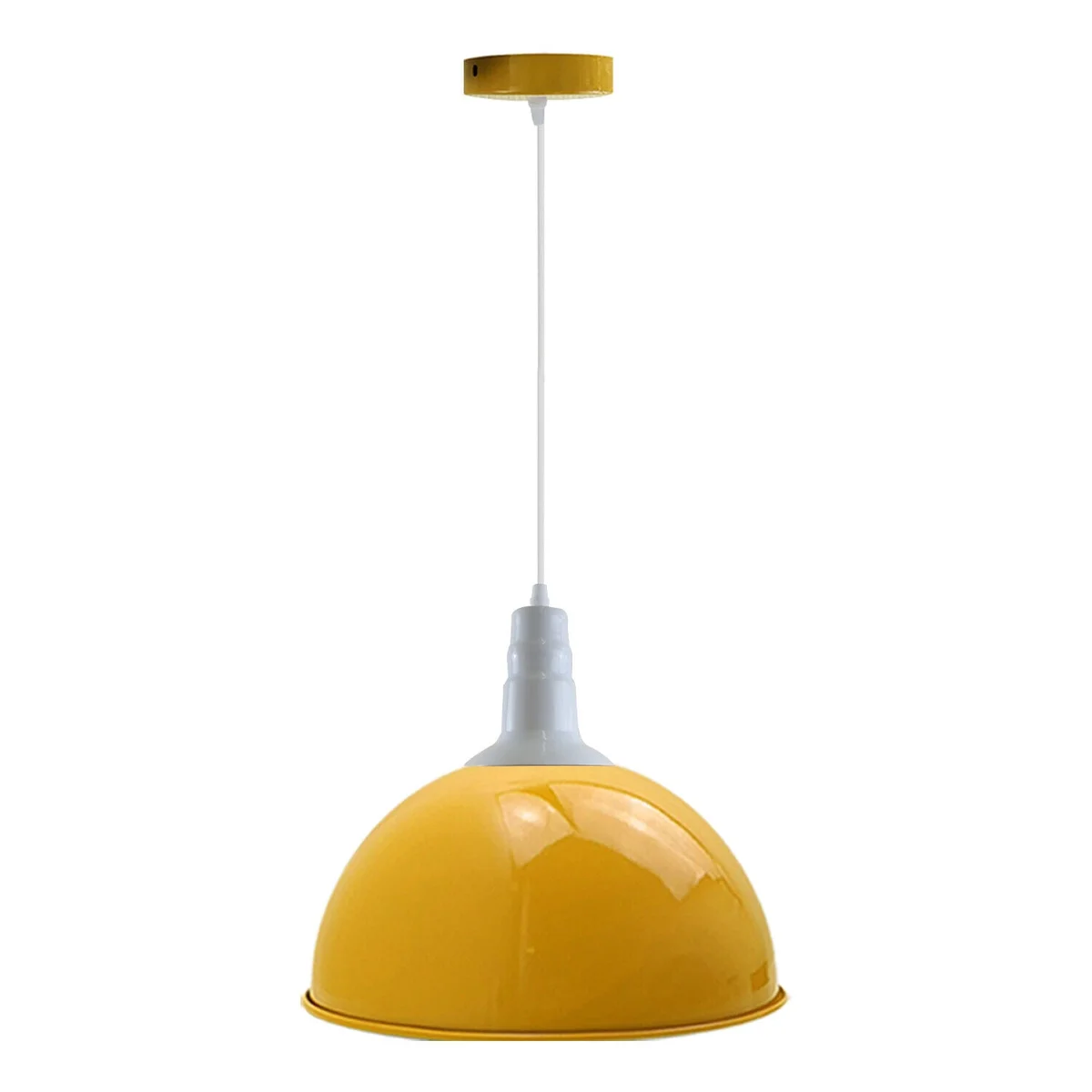 Yellow dome pendant light with 40cm industrial metal shade and adjustable cable for ceiling installation