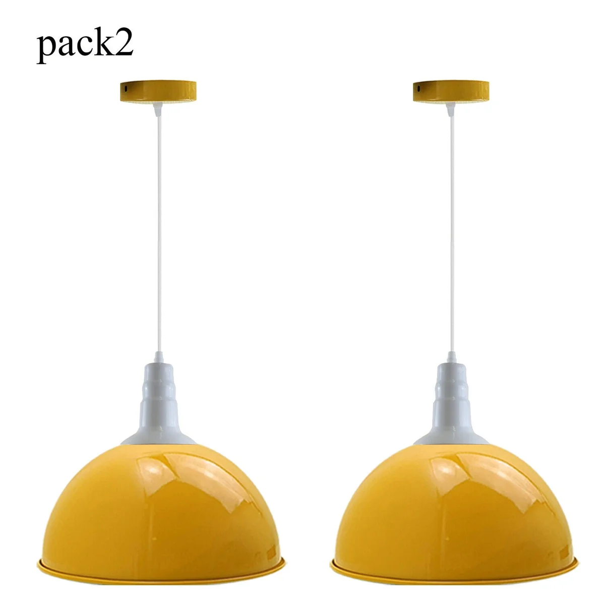 Yellow metal dome pendant light with adjustable cable and ceiling rose, classic industrial design, 40cm diameter