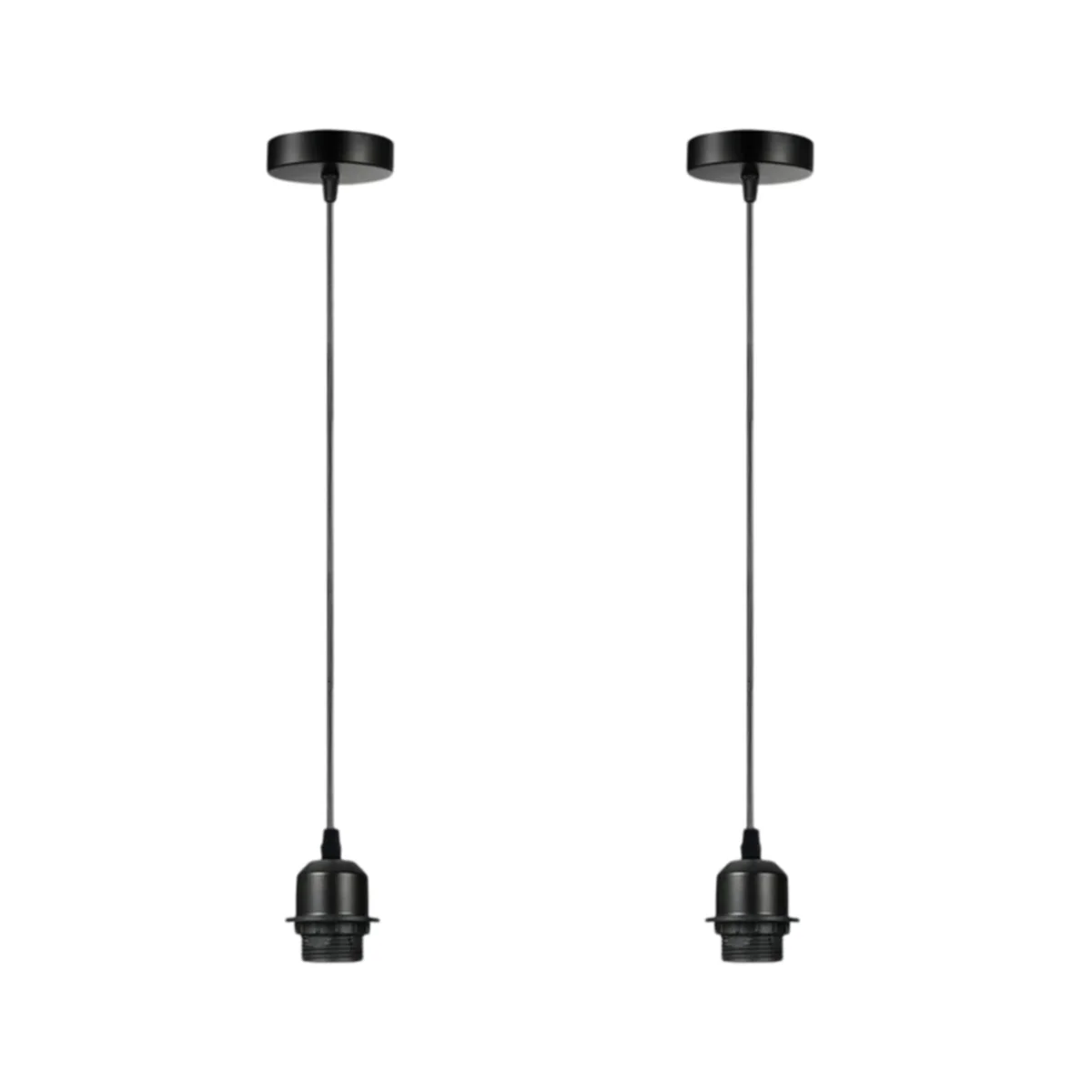 Two black vintage style pendant kits with adjustable 1.95m cables and E27 fittings, including ceiling roses and fittings