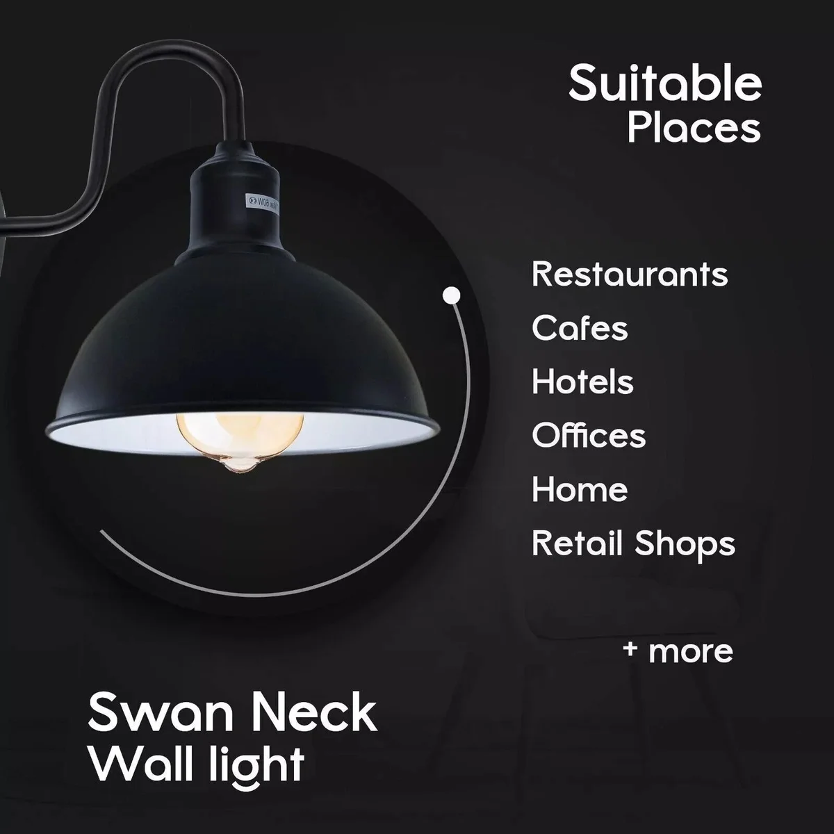 Retro industrial lighting wall lamp with black dome metal shade, mounted indoors, showing side profile and fitting details