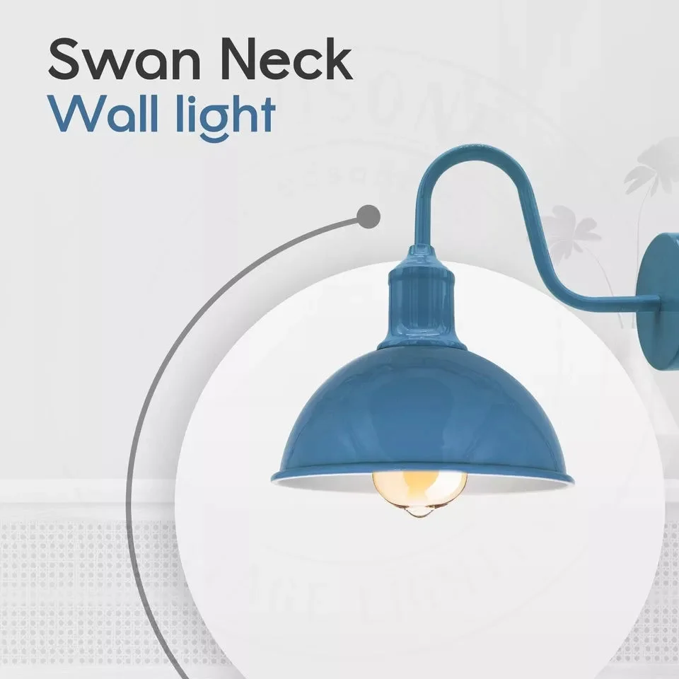 Vintage industrial dome metal indoor decorative wall light in black, mounted on white wall with visible fitting hardware