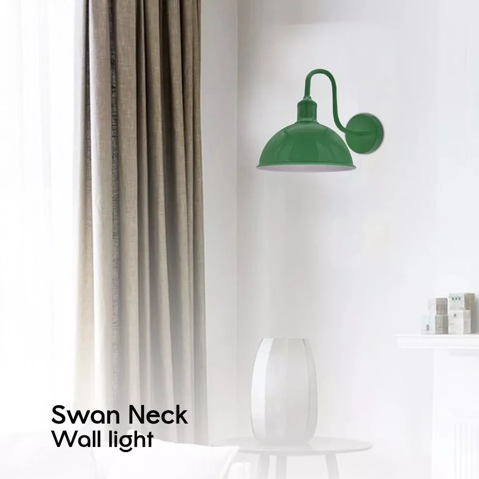 Vintage industrial wall light with black dome metal shade mounted on wall, showing rustic and modern indoor lighting design