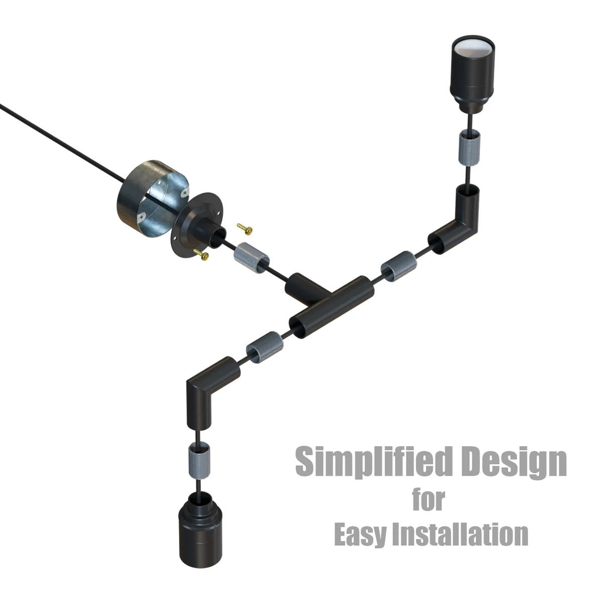 Industrial vintage style wall light with dual E27 fittings, black steel conduit pipe design mounted on a white wall