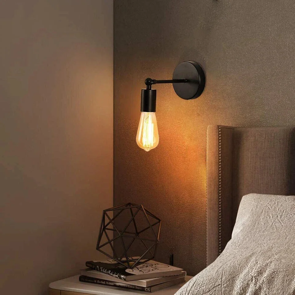 Industrial wall light with adjustable iron metal cage and E27 socket, rustic retro design for indoor wall mounting
