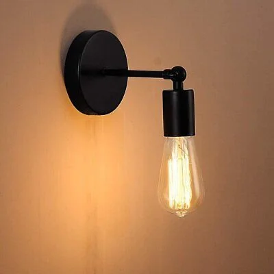 Industrial retro wall sconce with iron metal cage and adjustable arm, designed for E27 bulb, rustic modern style