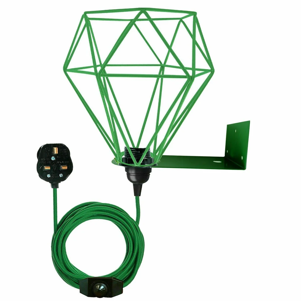 Modern industrial metal swing arm E27 bulb wall light with fabric cable and dimmer switch mounted on wall