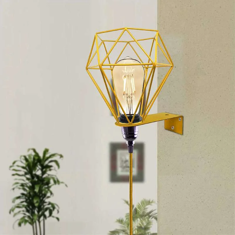 Modern industrial plug in wall lamp with metal swing arm, fabric cable, UK plug, and dimmer switch mounted on wall