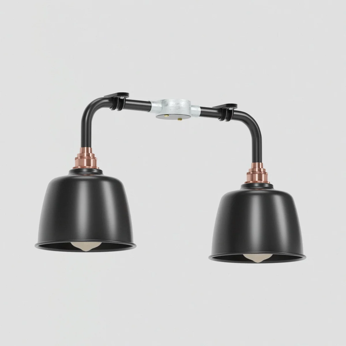 Vintage industrial black metal conduit ceiling light with two angled fixtures and E27 bulb ceiling light sockets